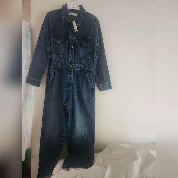Zara Z1975 FRONT POCKETS DENIM JUMPSUIT Sz XL BNWT - Picture 10 of 11